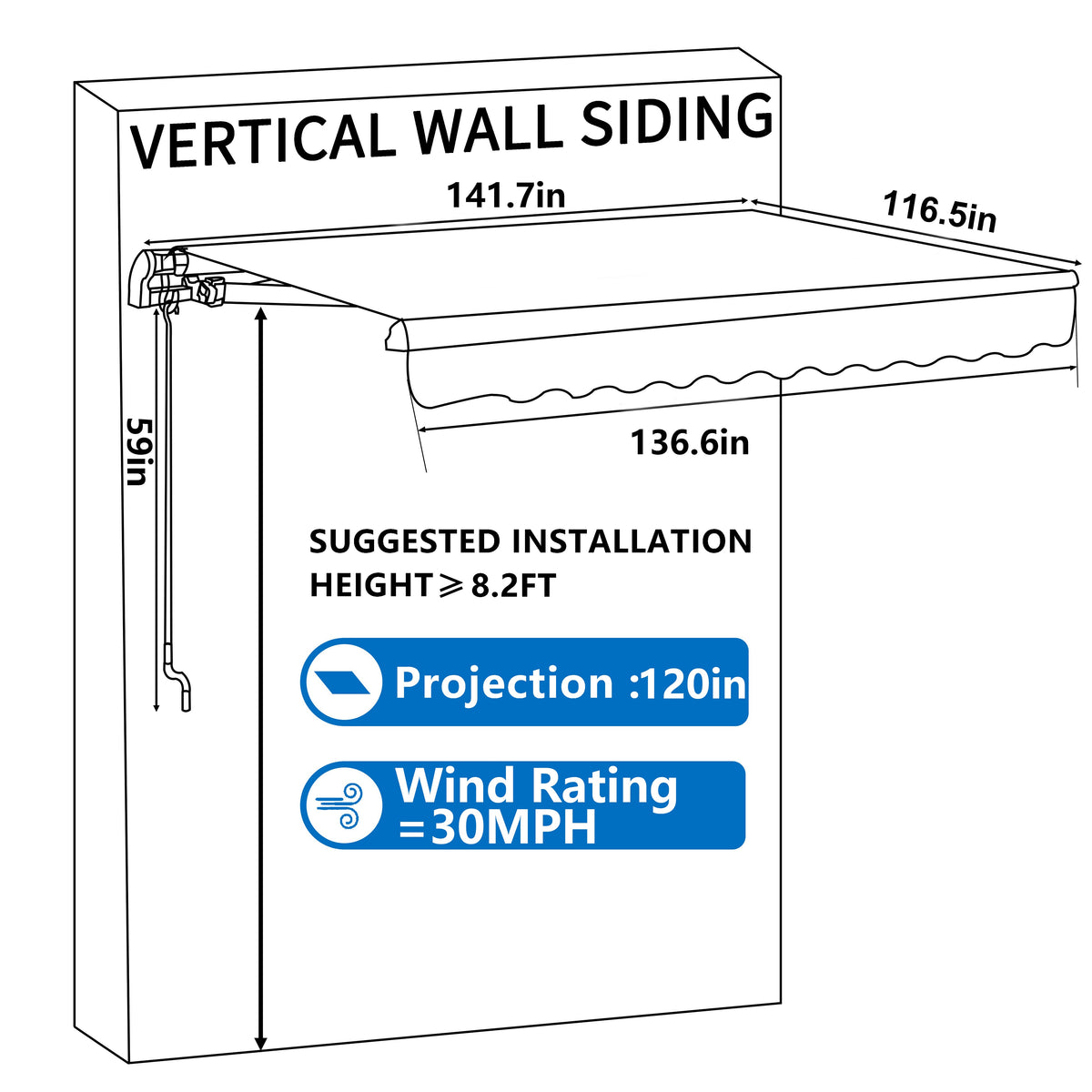 Veikous Manual Retractable Awning, Sunshade Cover Shelter for Patio, 12' x 10'