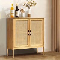 VEIKOUS Rattan Sideboard, Bamboo Accent Cabinet with 2 Shelves