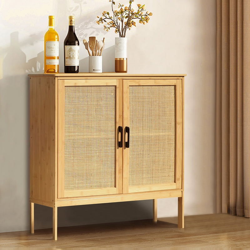 VEIKOUS Rattan Sideboard, Bamboo Accent Cabinet with 2 Shelves