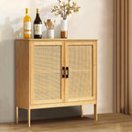 Veikous Buffet Sideboard Storage Cabinet, Bamboo Kitchen Sideboard Cabinet with 2 Shelves and Handmade Rattan Doors, Accent Cabinet with Storage