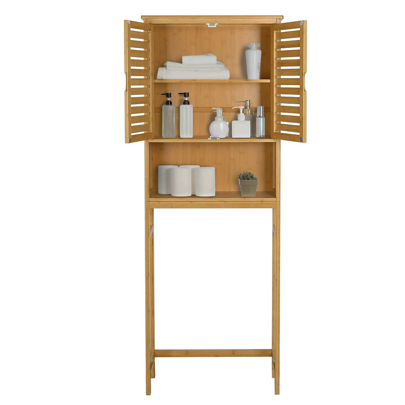 Veikous Bamboo Over the Toilet Storage Cabinet Bathroom Organizer with Shelf and Cupboard