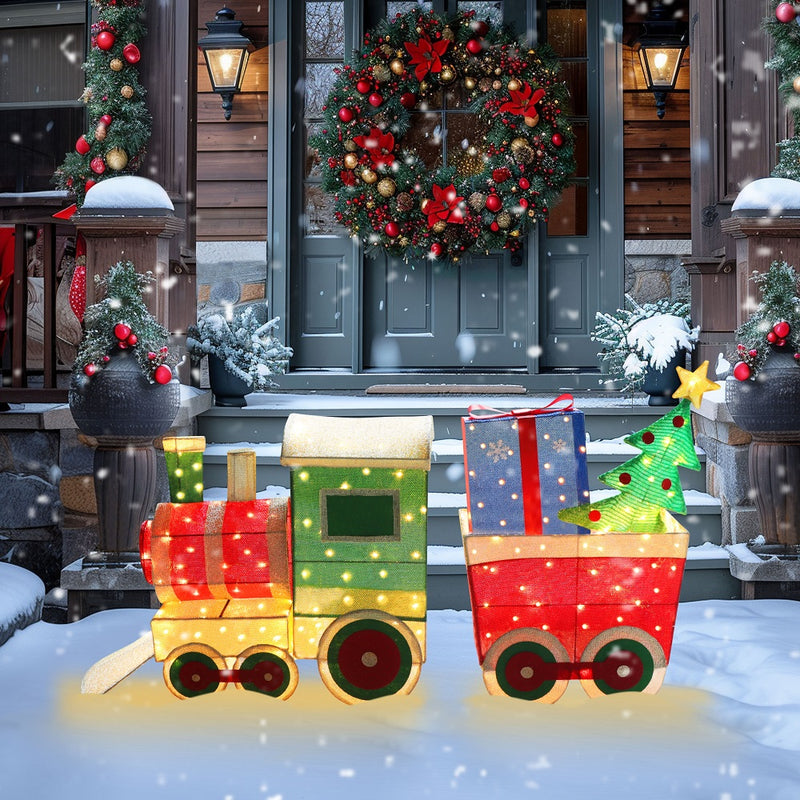 5FT Outdoor Christmas Decorations Lighted Train Set with Present and Christmas Tree 