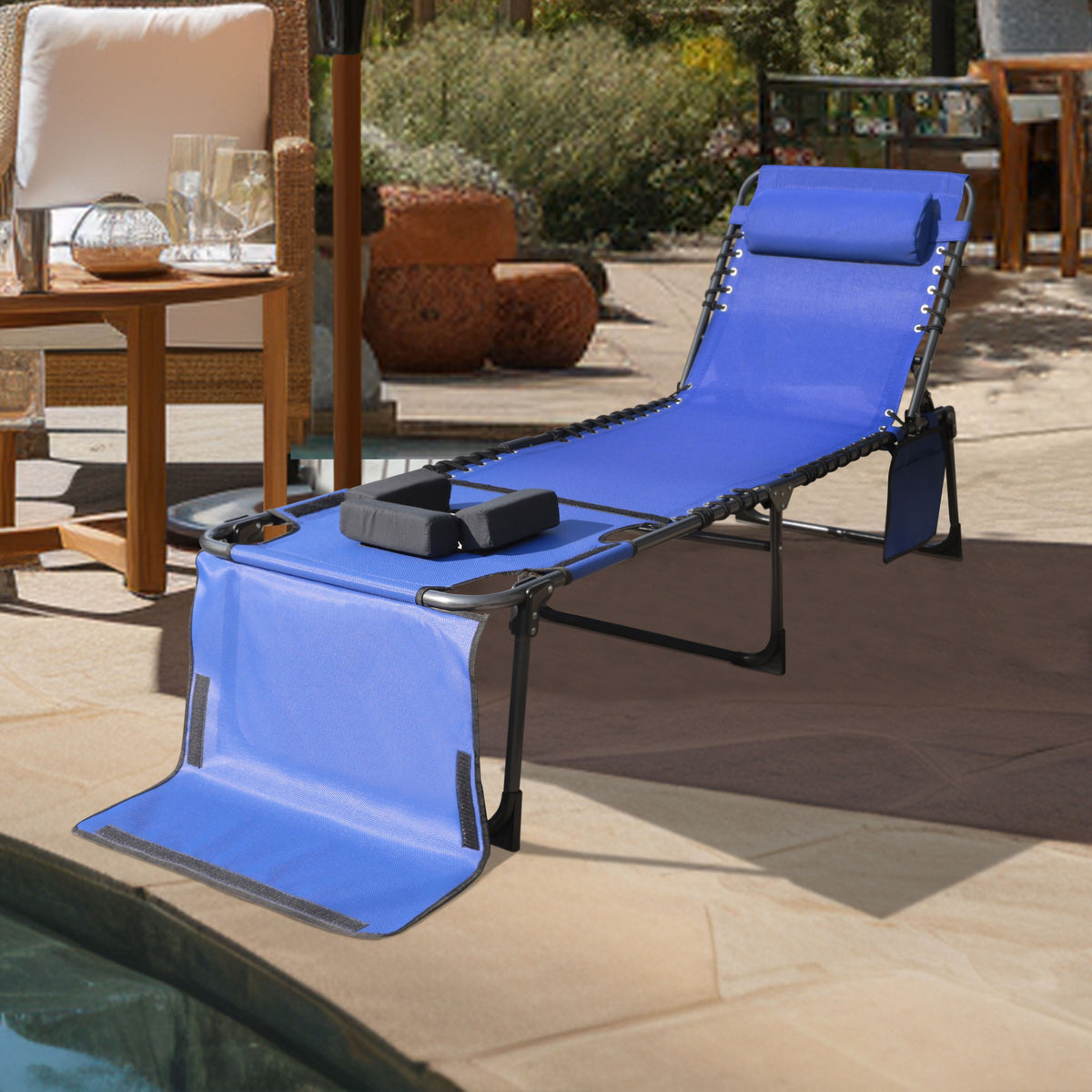 VEIKOUS Outdoor Chaise Lounge Chair with Adjustable Backrest, Blue