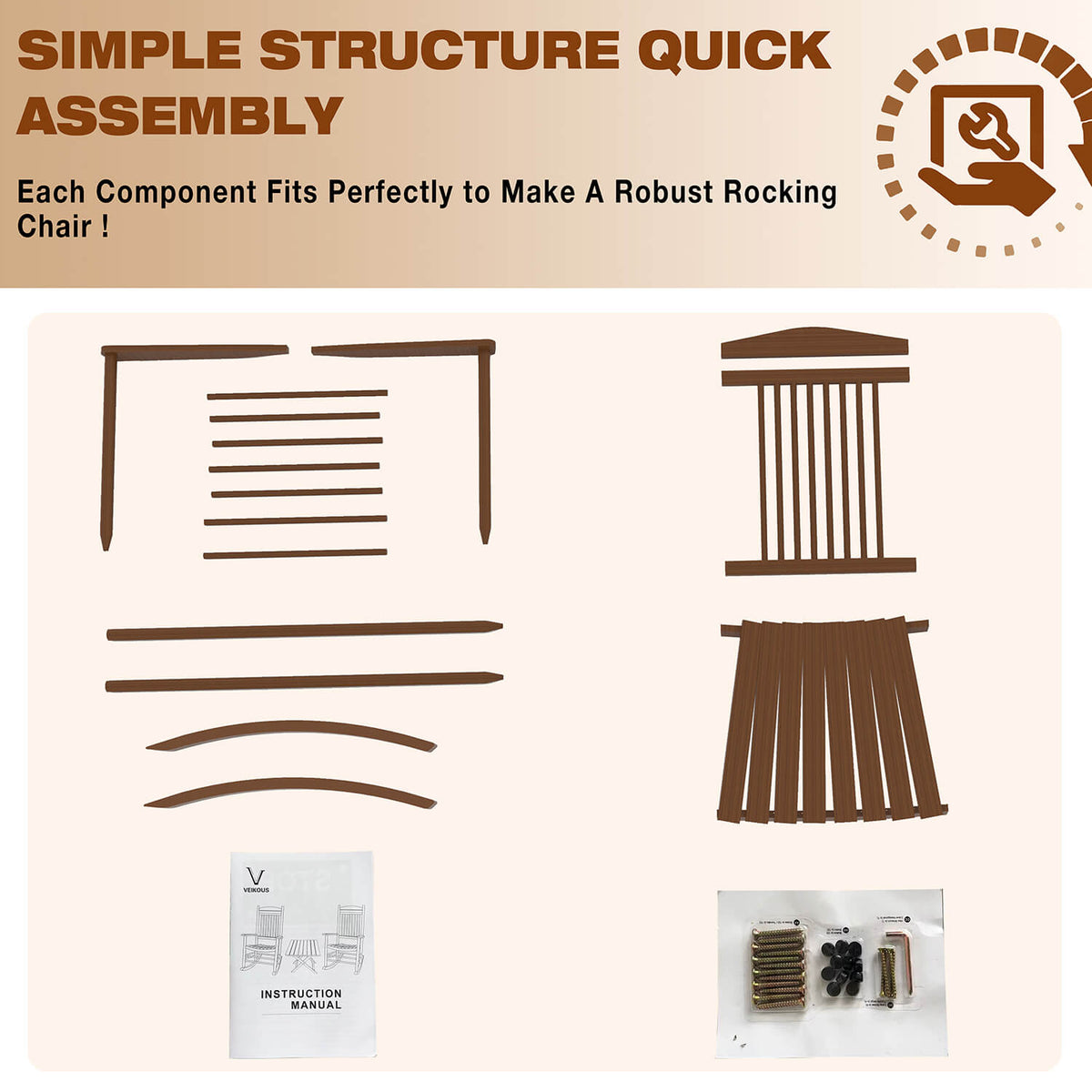 rocking chair set with table, Chocolate