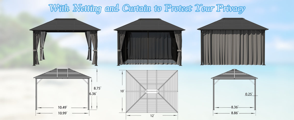 VEIKOUS 12 x 10 Gazebo Single Roof, Aluminum Hardtop Pergola with Mesh Netting for Patio, Backyard, Garden