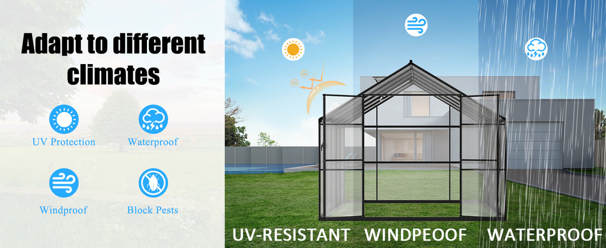 Veikous 8x10 FT Backyard Greenhouses, Walk in Greenhouse with Aluminum Frame, Polycarbonate Greenhouse Kits with Roof Vent