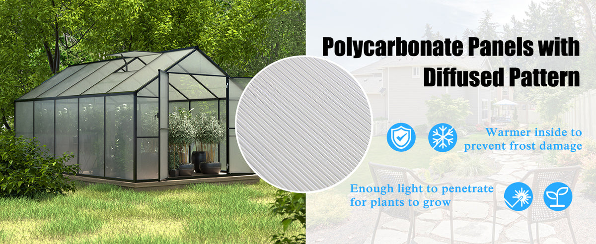Veikous 8x10 FT Backyard Greenhouses, Walk in Greenhouse with Aluminum Frame, Polycarbonate Greenhouse Kits with Roof Vent