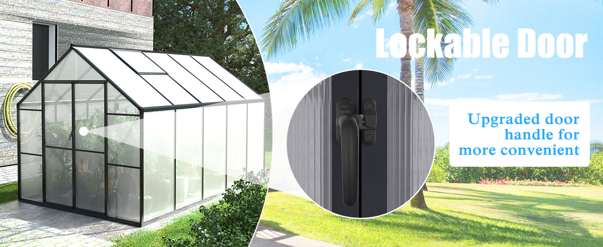 Veikous 8x10 FT Backyard Greenhouses, Walk in Greenhouse with Aluminum Frame, Polycarbonate Greenhouse Kits with Roof Vent