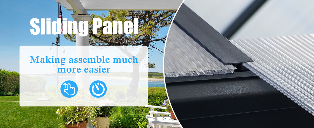 Veikous 8x10 FT Backyard Greenhouses, Walk in Greenhouse with Aluminum Frame, Polycarbonate Greenhouse Kits with Roof Vent