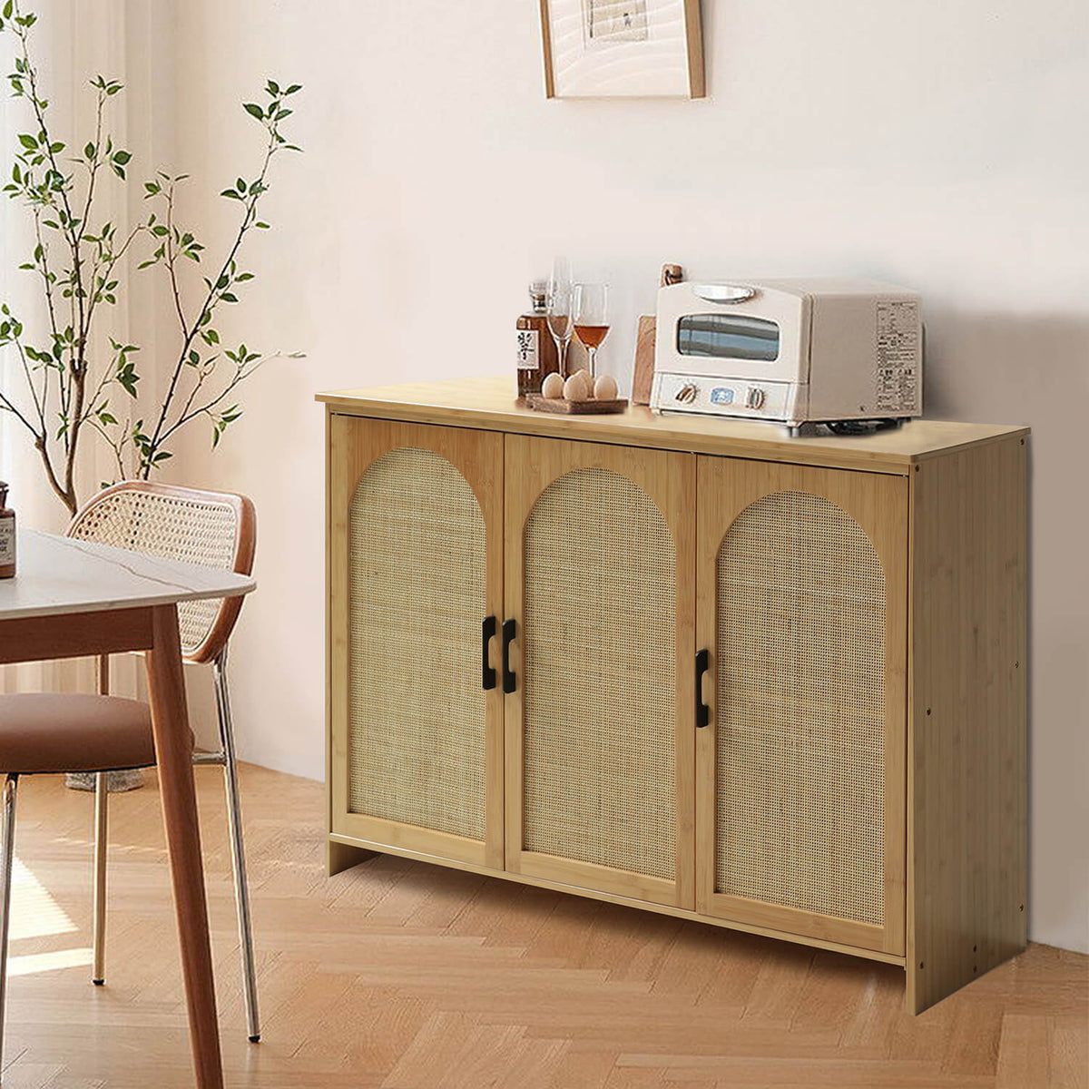 Bamboo Sideboard with Rattan Doors