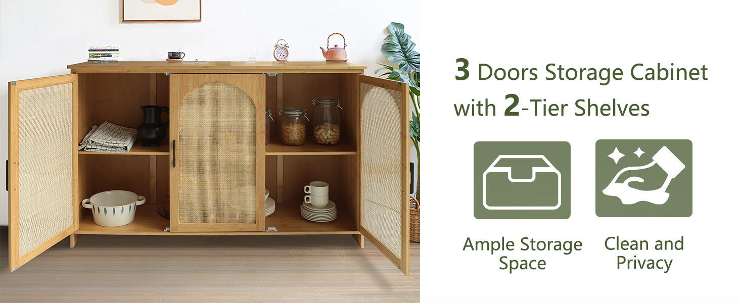3 Doors Storage Cabinet with 2-Tier Shelves