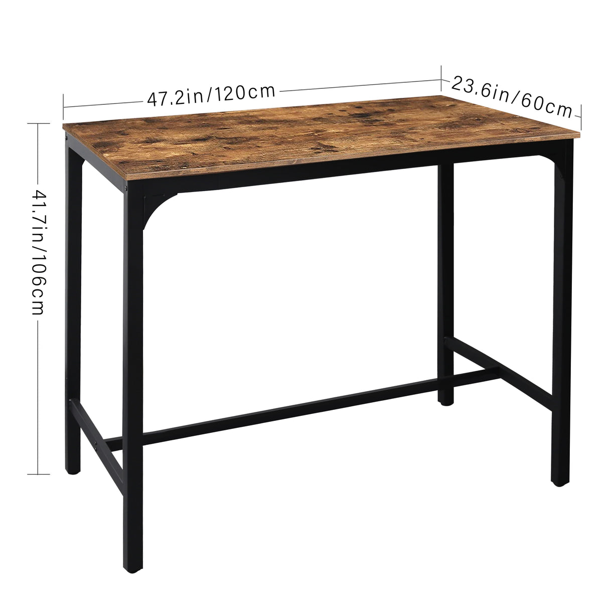 41.7"H Industrial Rectangular Hightop Table with Footrest