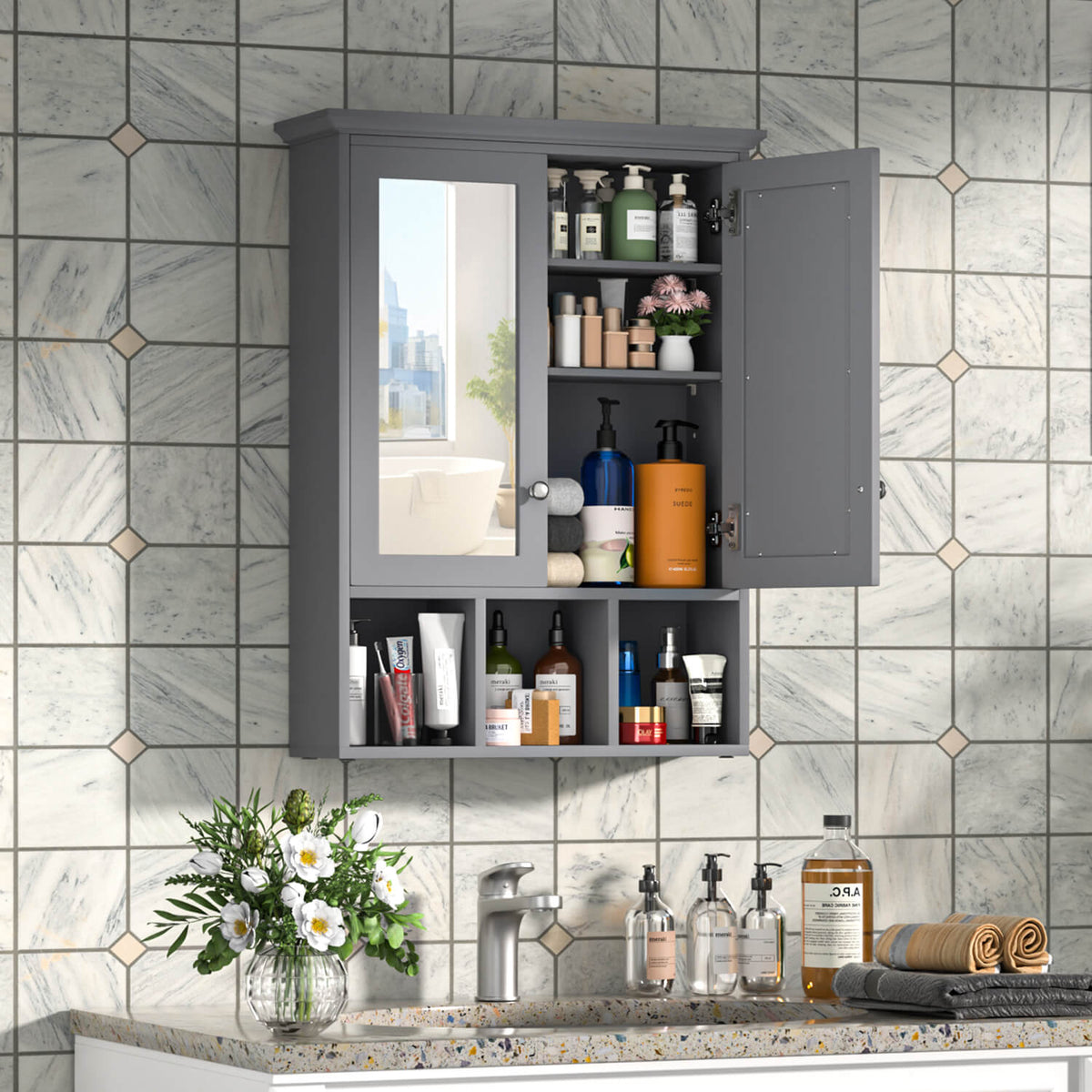 Wood Wall Mounted Storage Cabinet