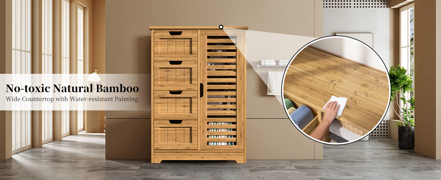 Easy-cleaning bamboo bath cabinet