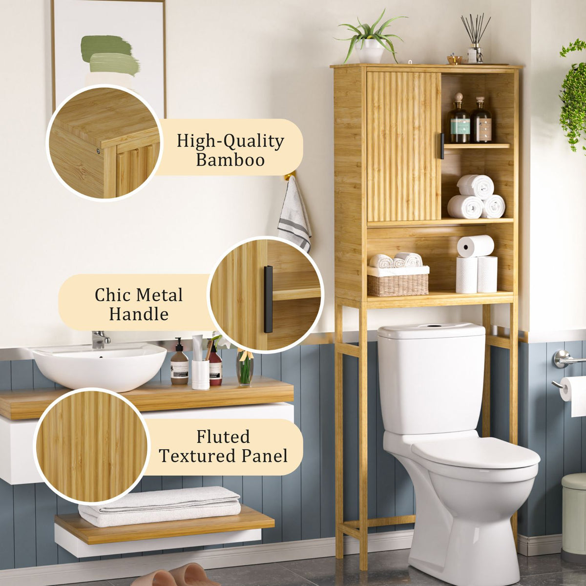 Small bathroom over toilet storage