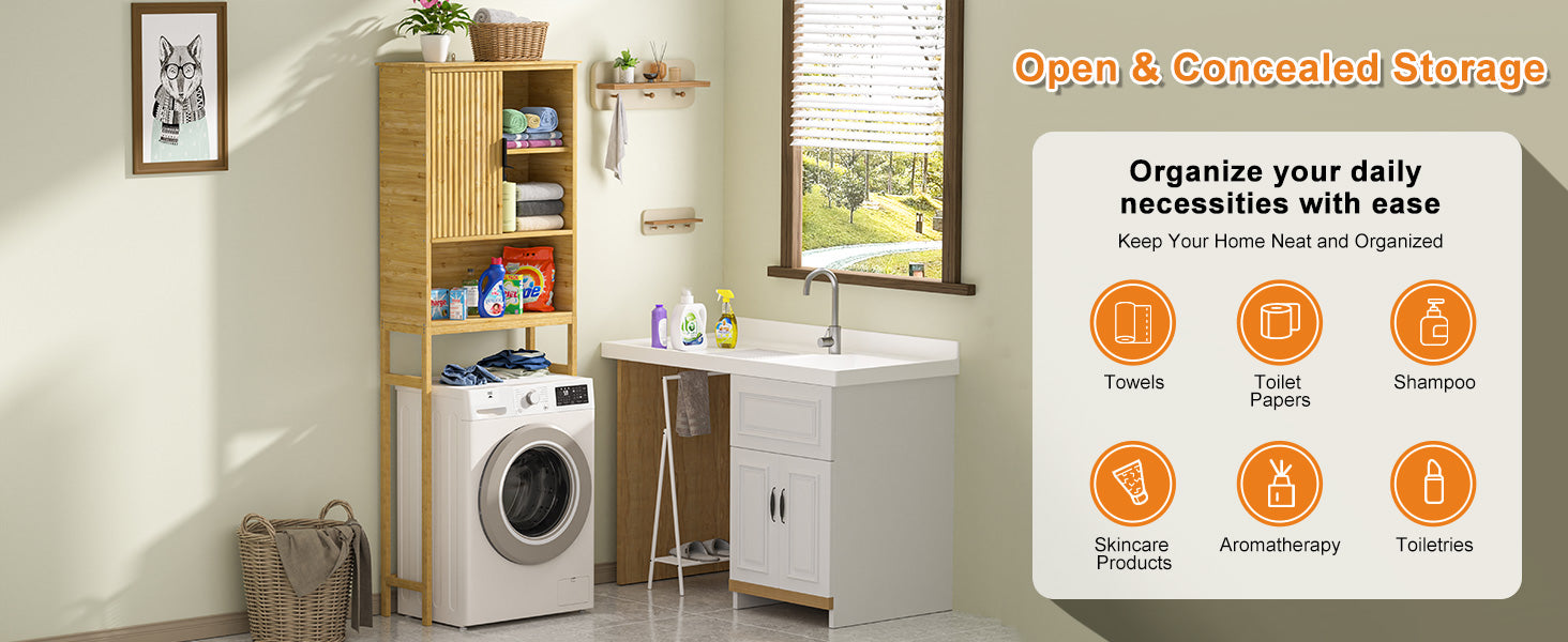 Open & Concealed Storage Cabinet for Bathroom