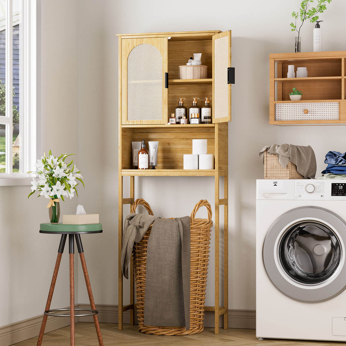 Rattan Over the Toilet Storage Cabinet