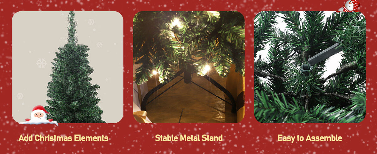 VEIKOUS Skinny Christmas Tree Pre-lit with Lights, Artificial Holiday Christmas Tree Home Decoration