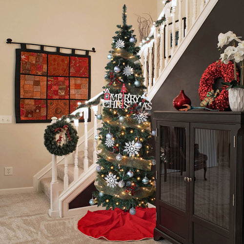 Skinny christmas tree with lights