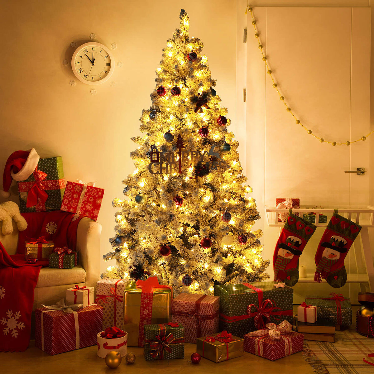 Flocked artificial Christmas tree