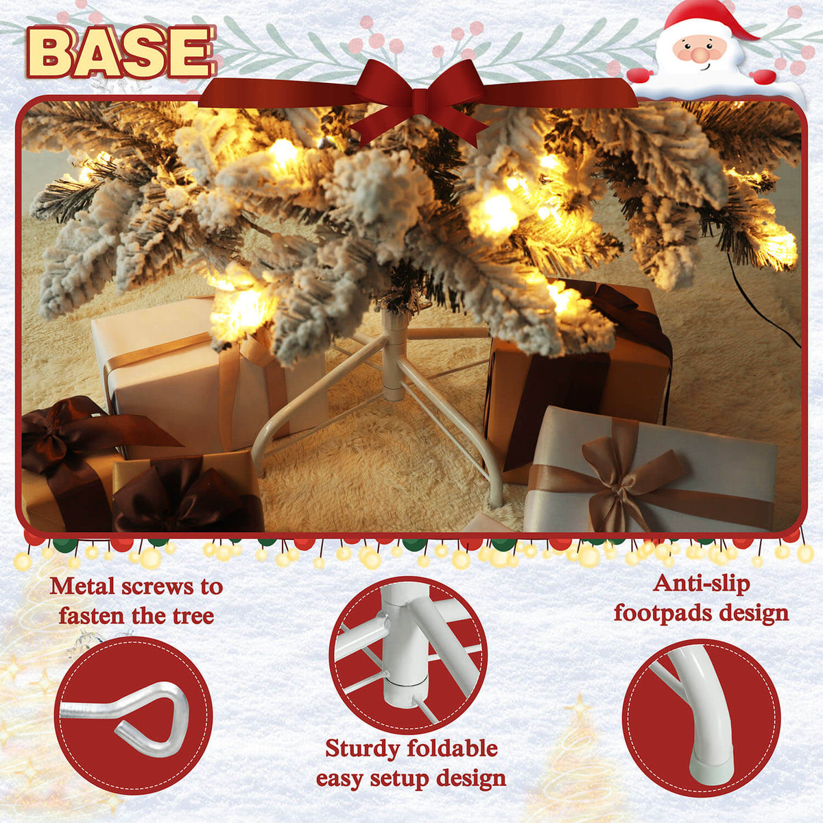 Flocked Christmas tree with metal stand