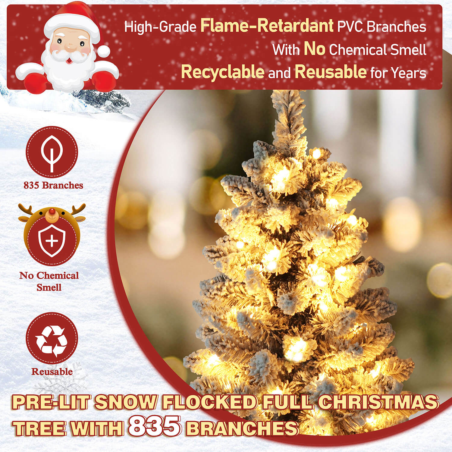 Artificial Snow Flocked Christmas Tree with Led Light – Veikous