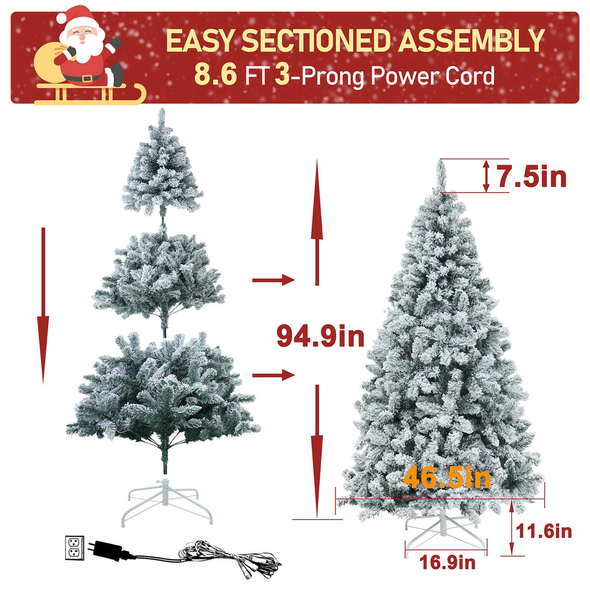 Snow Flocked Christmas Tree, 7ft