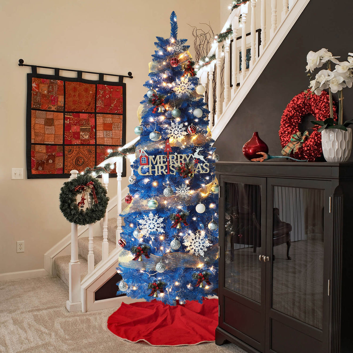 6ft Pencil Christmas Tree, Blue