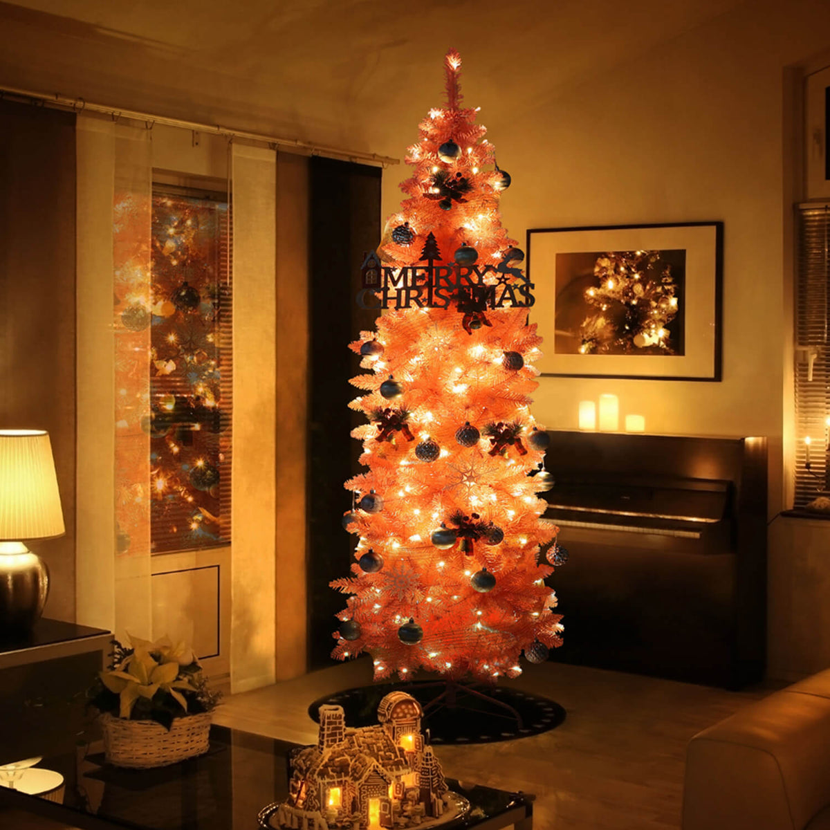 6ft pre lit pencil Christmas tree