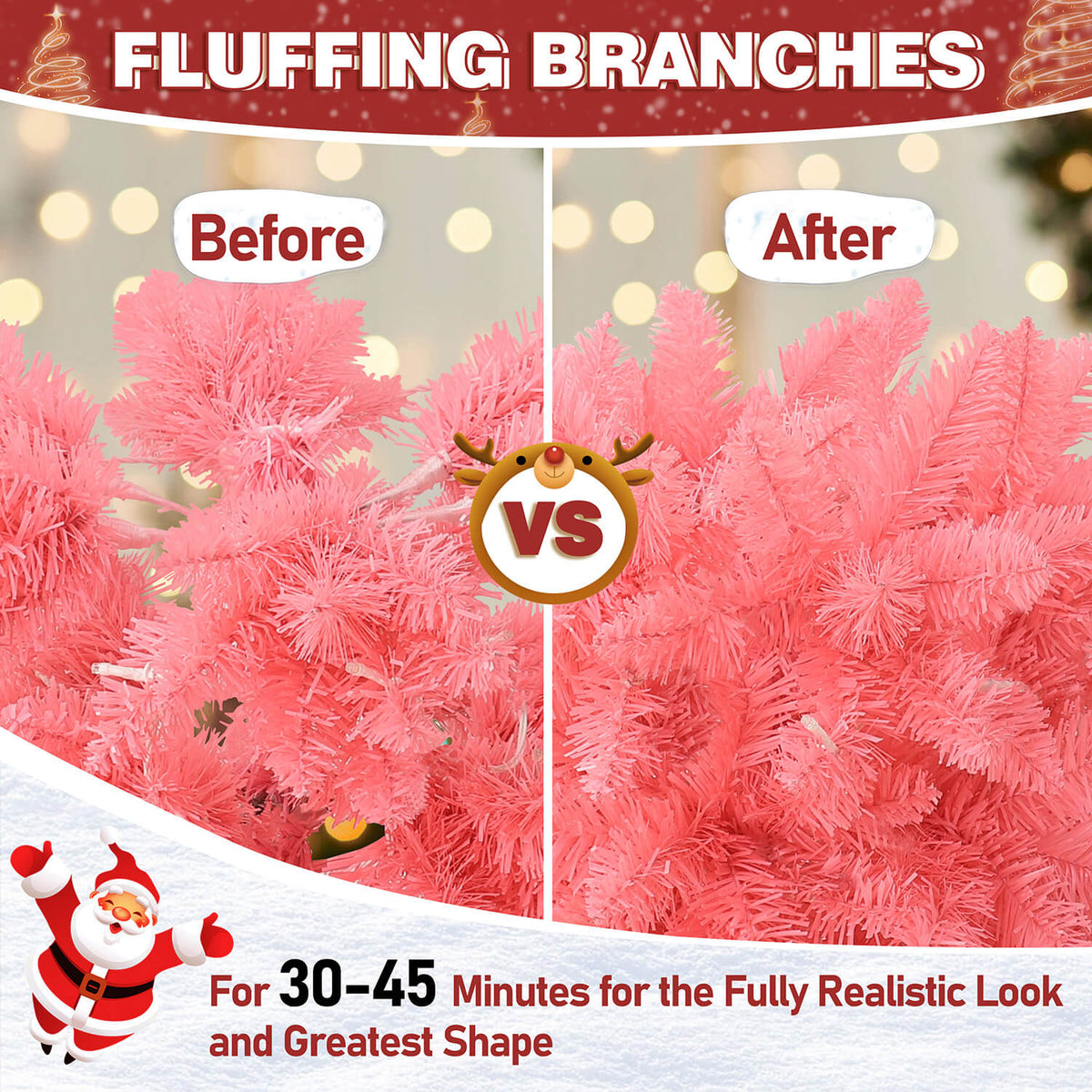 6ft Fluffing Branches Christmas Tree, Pink