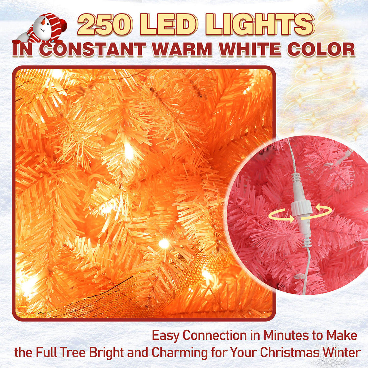 250 LED Lights Pencil Christmas Tree, Pink