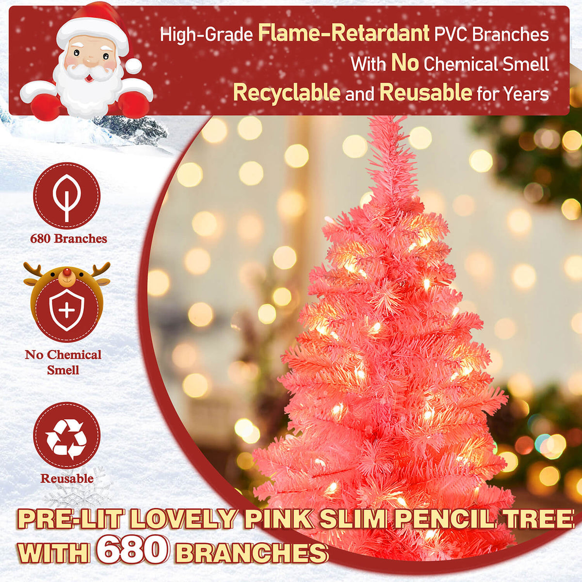 Skinny Pencil Christmas Tree, Pink