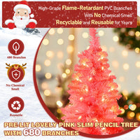 6ft Pencil Christmas Tree, Pink