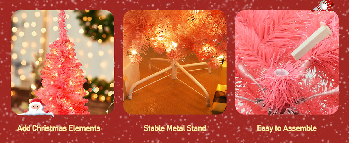 VEIKOUS 6ft Pencil Christmas Tree Pre-Lit, Slim Artificial Tree with Led Lights