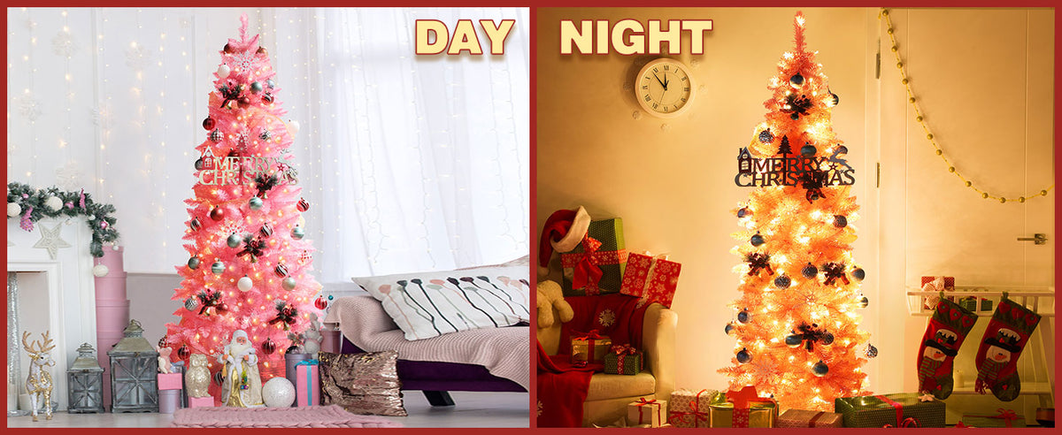 VEIKOUS 6ft Pencil Christmas Tree Pre-Lit, Slim Artificial Tree with Led Lights