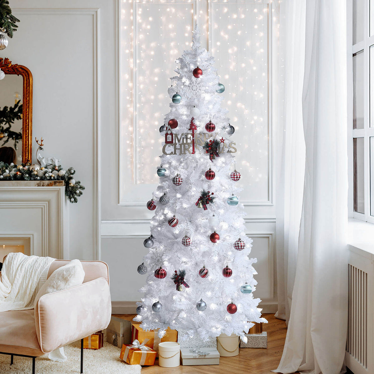 white pre-lit Xmas tree