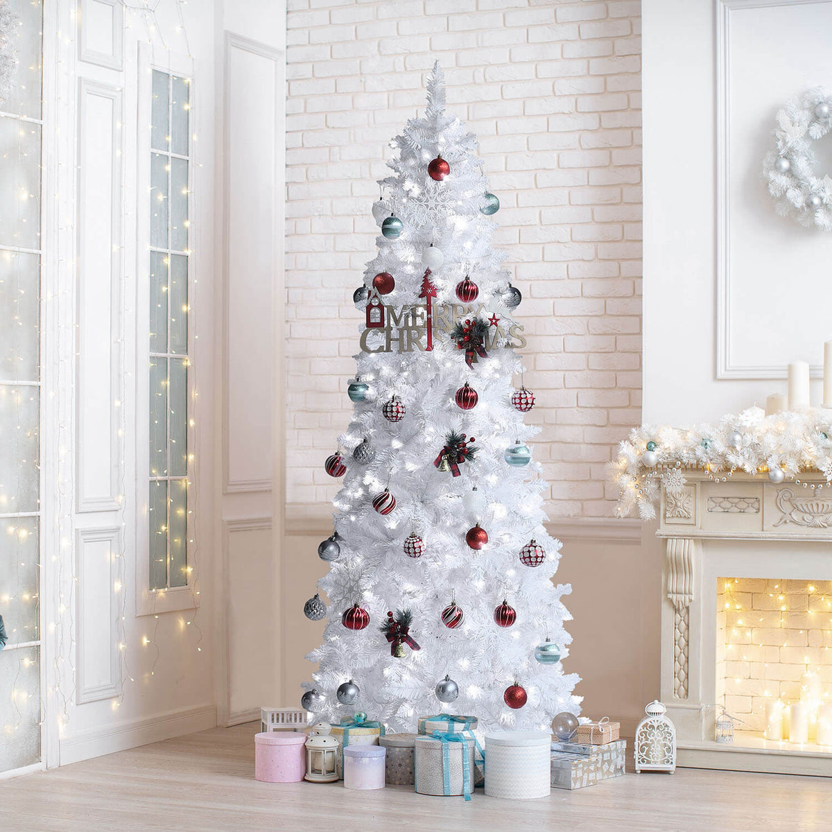 VEIKOUS 7.5ft Artificial Christmas Tree White for Home Holiday Decor