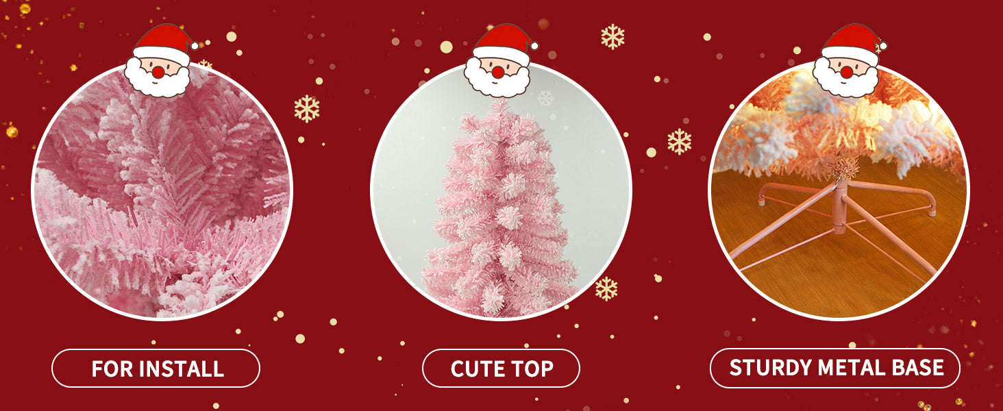 Veikous Pink Flocked Christmas Tree, 6ft