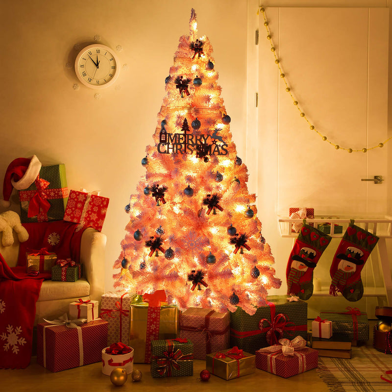 Pink christmas tree with lights