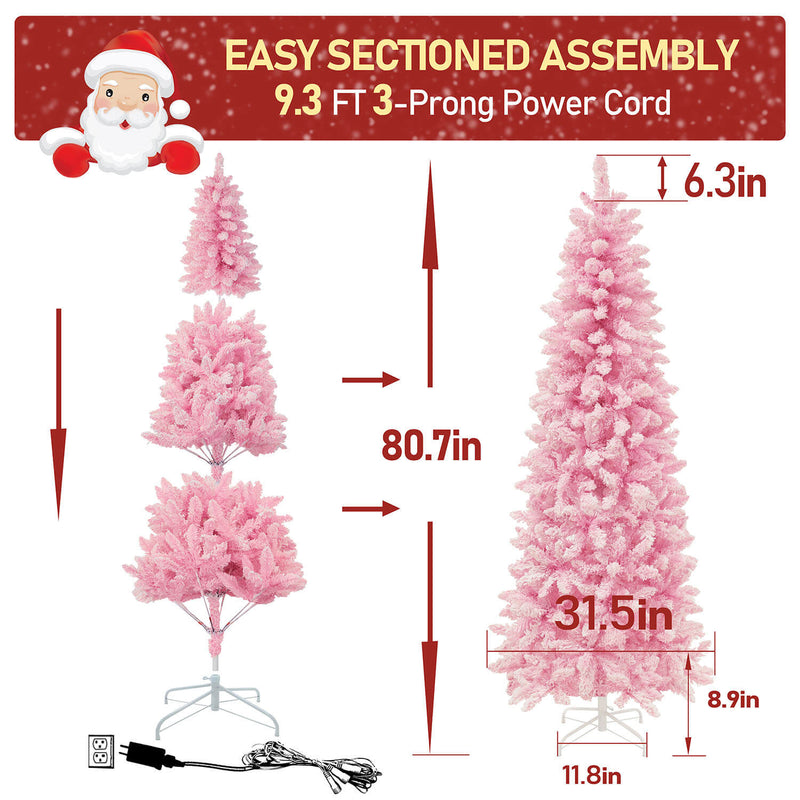 VEIKOUS 6ft Pre-Lit Pencil Christmas Tree, Slim Artificial Tree with Led Lights