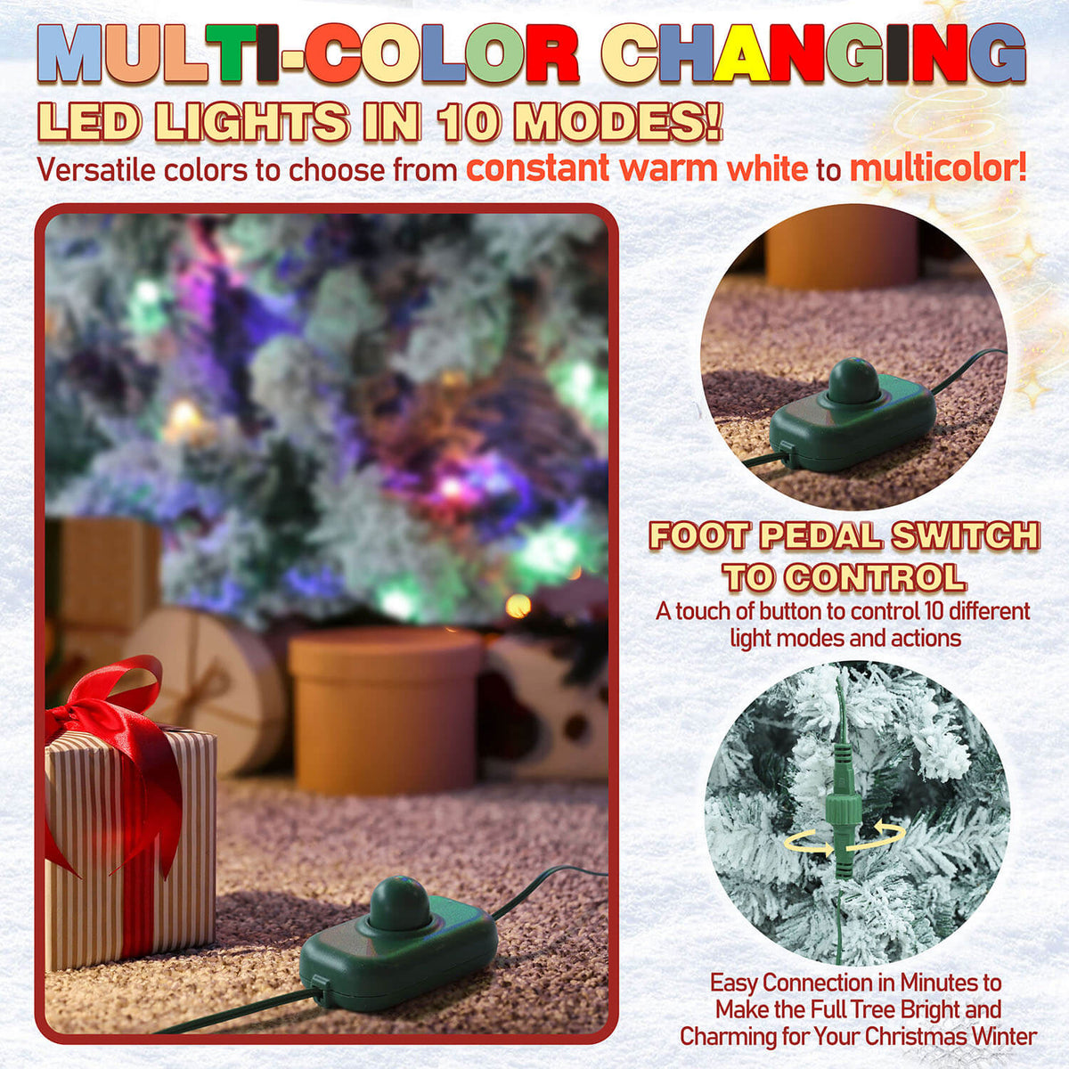 Snow Flocked Christmas Tree, Multi-Color