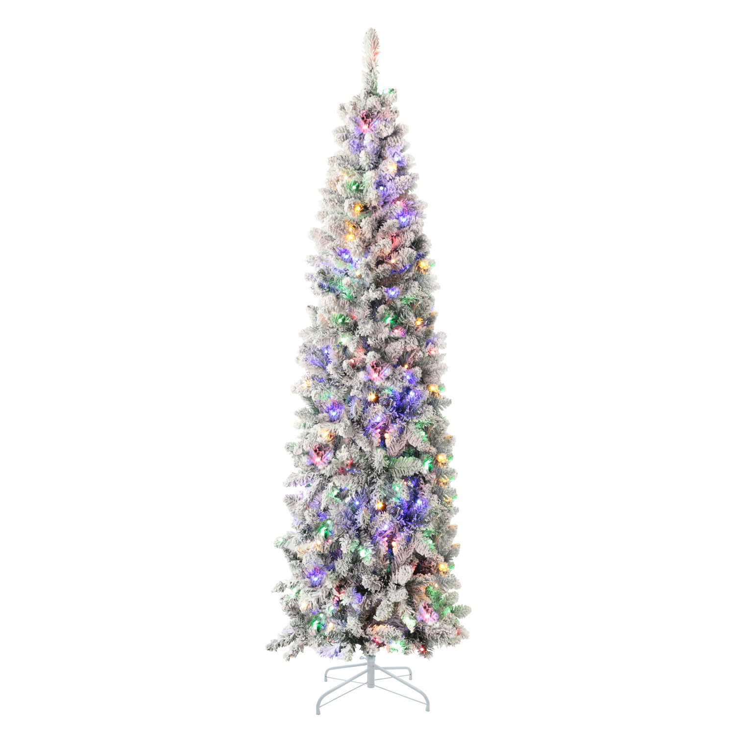 6ft Pencil Christmas Tree with Flocked Snow & Lights – Veikous