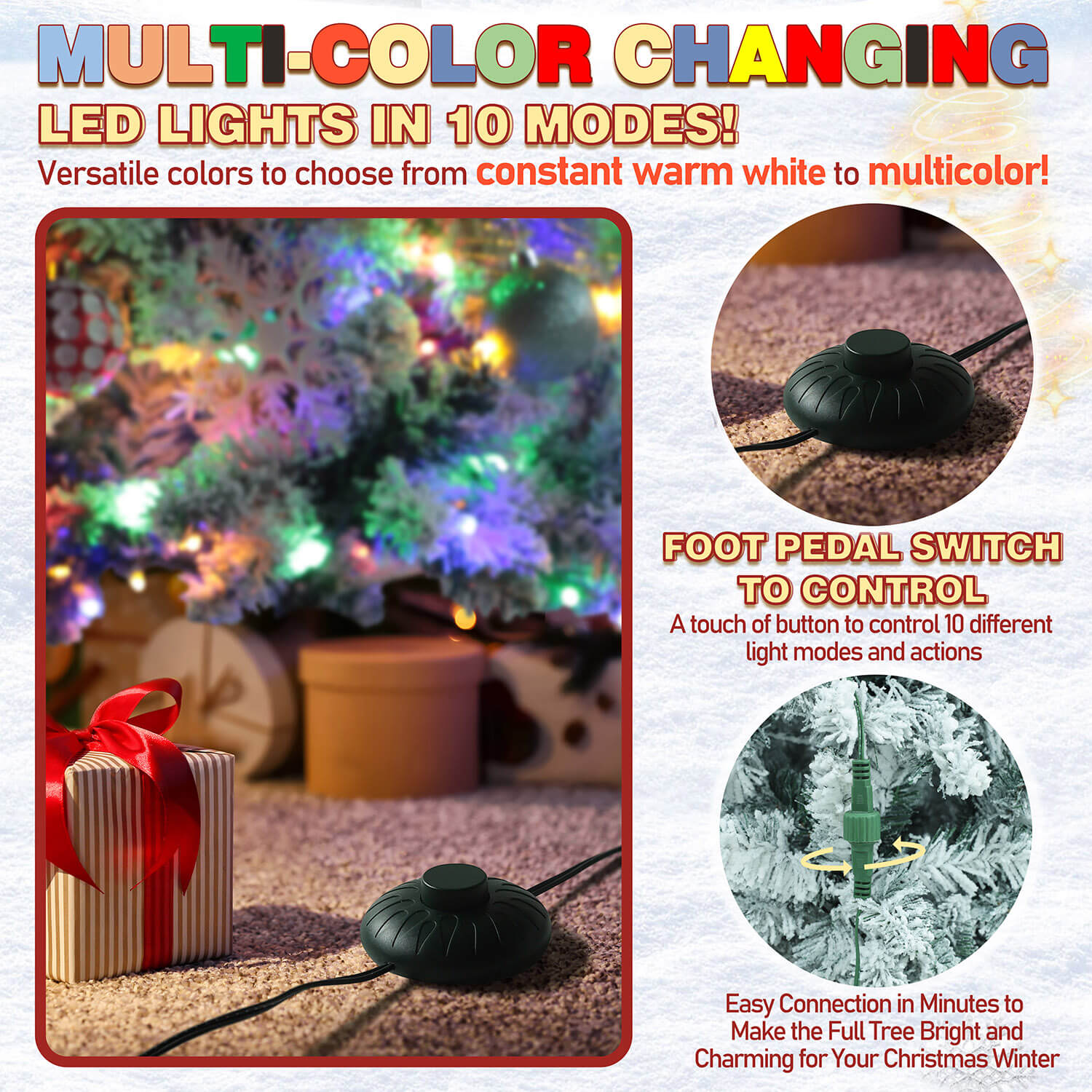 6ft Pencil Christmas Tree with Flocked Snow & Lights – Veikous