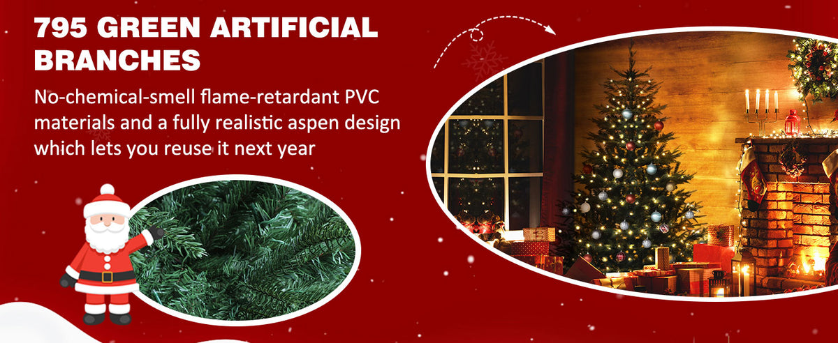 VEIKOUS 6.5 ft Pre-lit Led Aspen christmas Tree, Artificial Fir Tree with Warm White Light