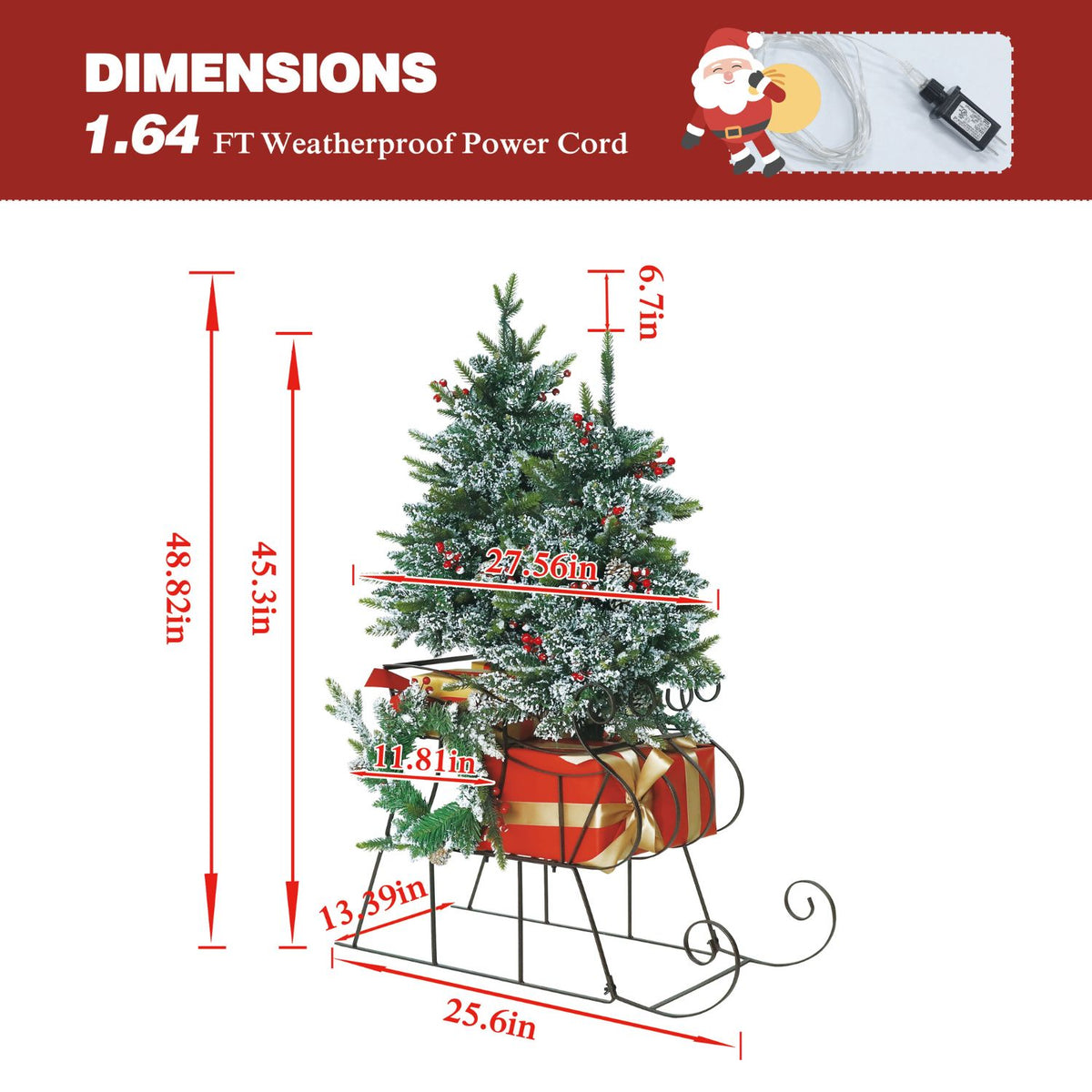 Veikous 4FT Christmas Tree with Sleigh Base, Pre-Lit Artificial Xmas Trees with Lights for Home, Office