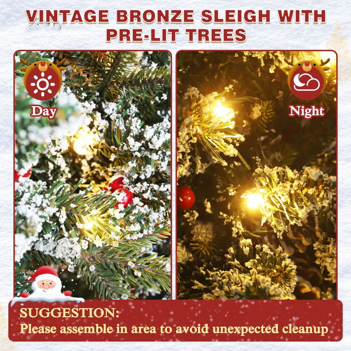 Veikous 4FT Christmas Tree with Sleigh Base, Pre-Lit Artificial Xmas Trees with Lights for Home, Office