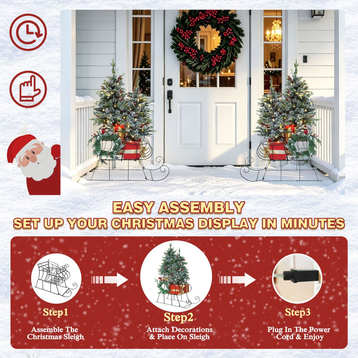 Veikous 4FT Christmas Tree with Sleigh Base, Pre-Lit Artificial Xmas Trees with Lights for Home, Office