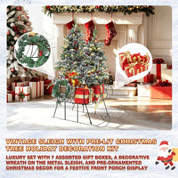 Veikous 4FT Christmas Tree with Sleigh Base, Pre-Lit Artificial Xmas Trees with Lights for Home, Office