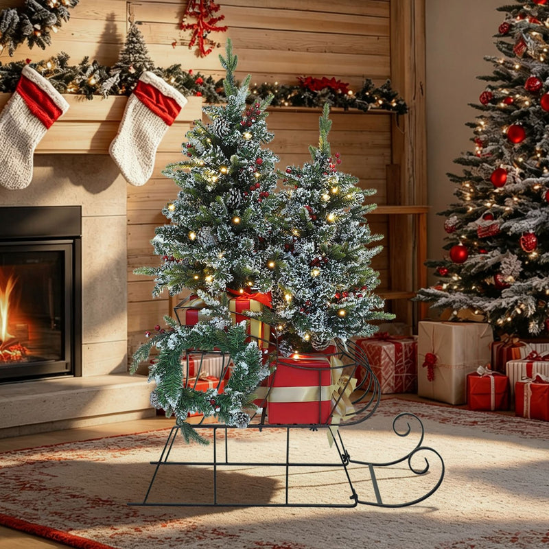 Veikous 4FT Christmas Tree with Sleigh Base, Pre-Lit Artificial Xmas Trees with Lights for Home, Office