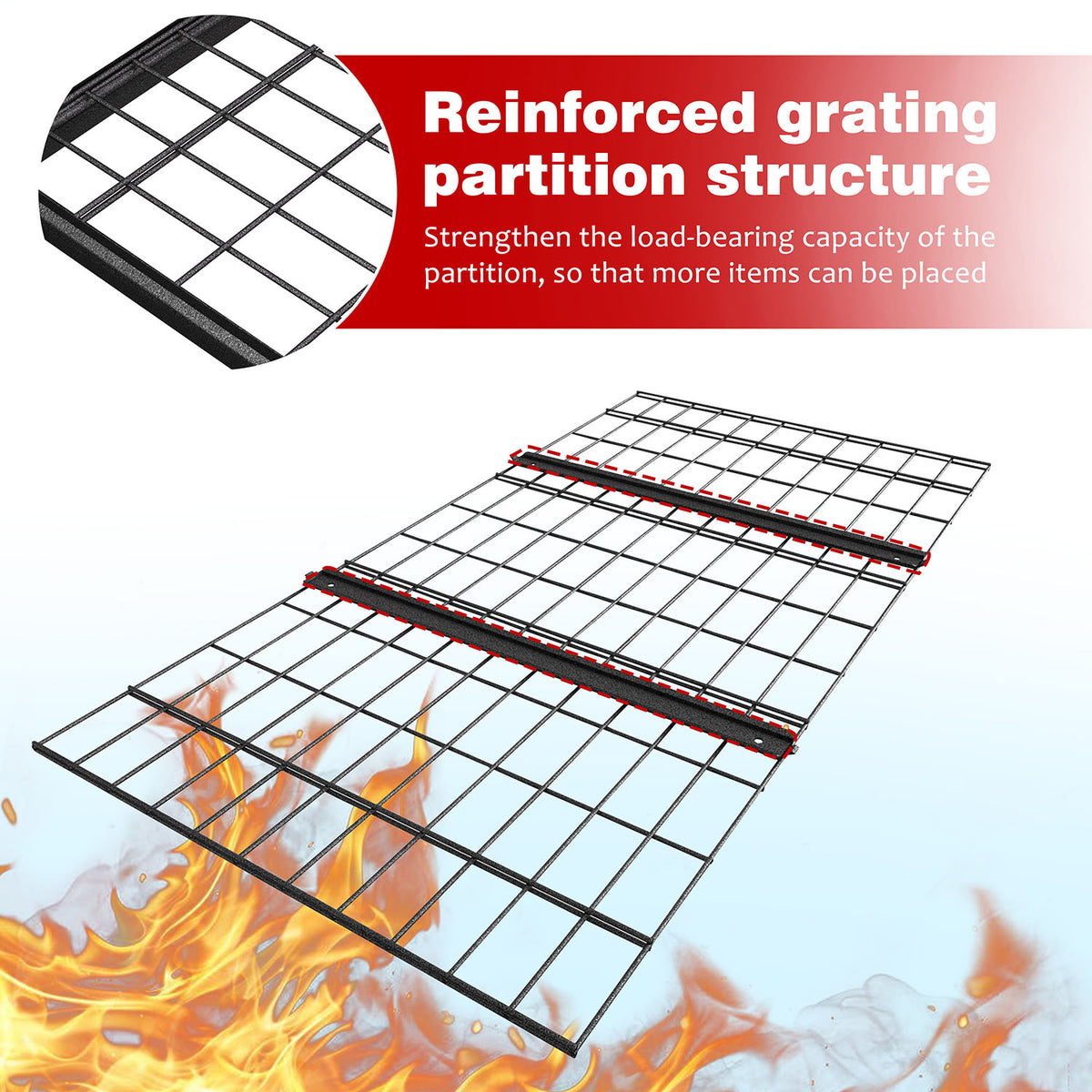 Industrial shelf with reinforced partition structure
